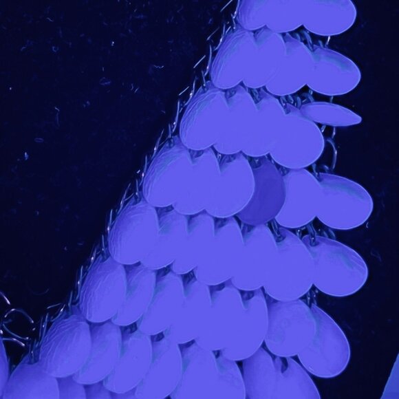 Aqua Blue Teardrop Beaded Statement Necklace With Gold Tone Chain  (5534) - Picture 3 of 7